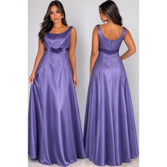 David's Bridal Dresses & Skirts - Davids Bridal Purple Bridesmaid Empire Waist Dress Satin Bow Formal Gown Size 12